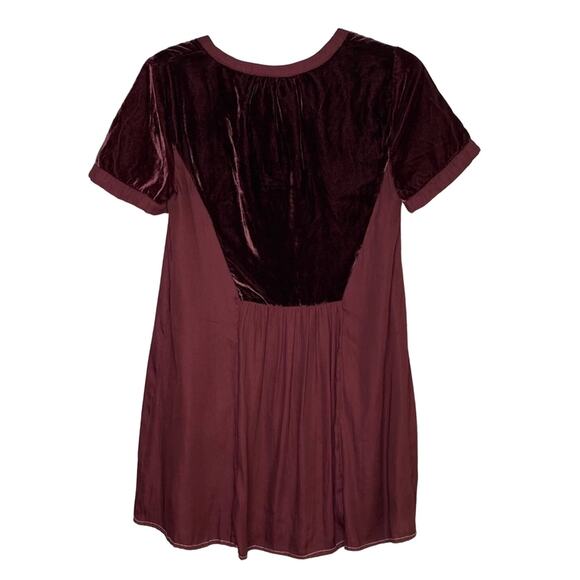 Anthropologie Maeve Burgundy Maroon Velvet Mini Dress Small Short Sleeve Casual - Picture 4 of 8